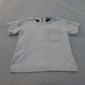 Madewell Top Womens Small Linen Cotton Short Sleeve Pocket Gray Stripe